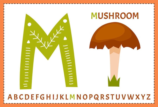 A letter m with a ruler and a mushroom on it.