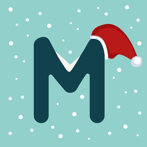 눈과 빨간 산타 클로스 모자와 편지 M. 크리스마스와 새해를 위한 축제 글꼴