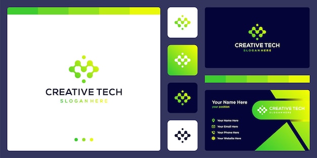 Буква m в техническом стиле и градиентном цвете. визитная карточка.