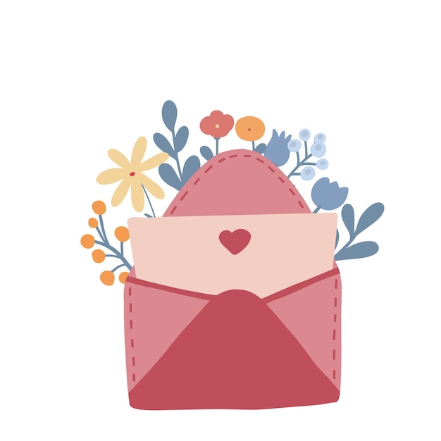 花が付いたレターメールの平らなデザイン