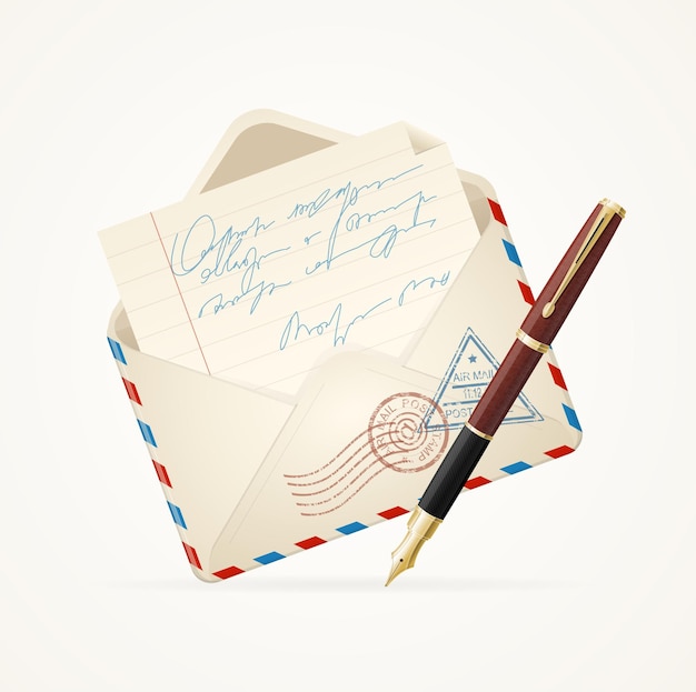 Vettore lettera posta e penna busta aperta illustrazione vettoriale