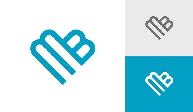 Letter MB monogram with heart shape logo design vector