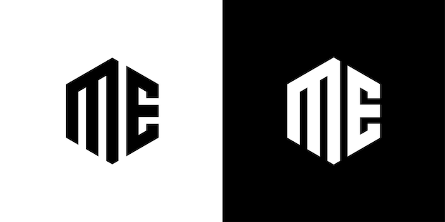 Letter ME veelhoek zeshoekig minimaal en trendy professioneel logo-ontwerp op zwart-wit