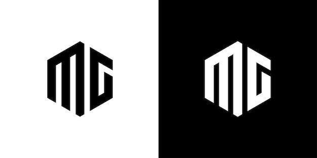 Letter MG veelhoek zeshoekig minimaal en trendy professioneel logo-ontwerp op zwart-wit