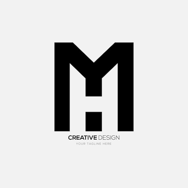 Letter Mh or Hm negative space monogram abstract