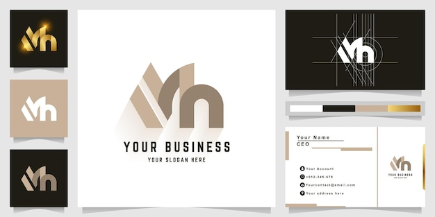 Letter Mh of Mn monogram logo met visitekaartje ontwerp