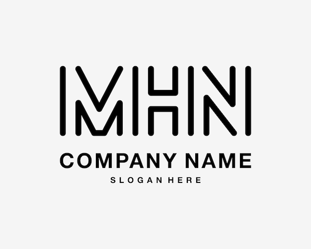 Letter MHN Line Art Rounded Linear Minimalist Simple Modern Monogram Vector Logo Design