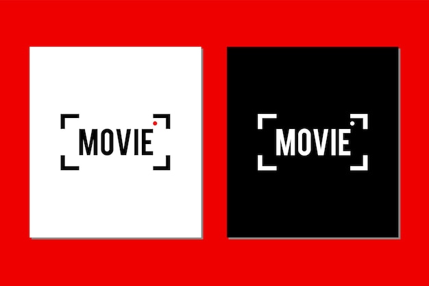 Lettera movie e piccolo punto rosso in un mirino nero icona concettuale logo illustrazione vettoriale