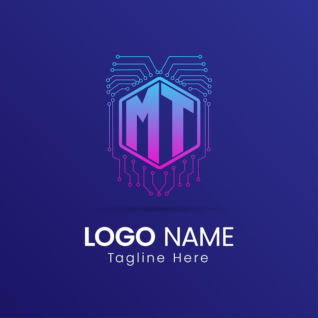 Modello di progettazione del logo della tecnologia creativa della lettera mt