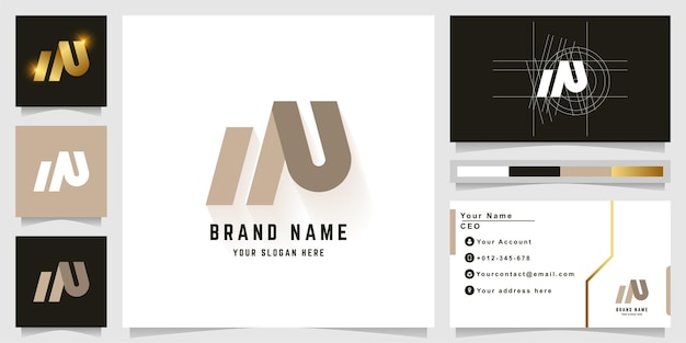 Letter MU or NU monogram logo with business card design