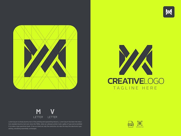 Буква MV монограмма начальный логотип геометрический современный логотип градиентной сетки