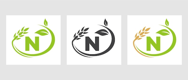 文字 N 農業のロゴ。農業と農業のロゴタイプ