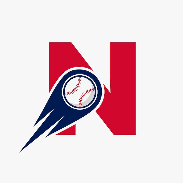 Letter N Baseball Logo Concept With Moving Baseball Icon Vector Template