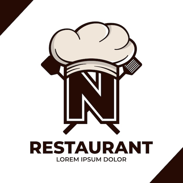 Letter N Chef hoed logo ontwerp illustratie Restaurant café logo pictogram geïsoleerd op een witte achtergrond