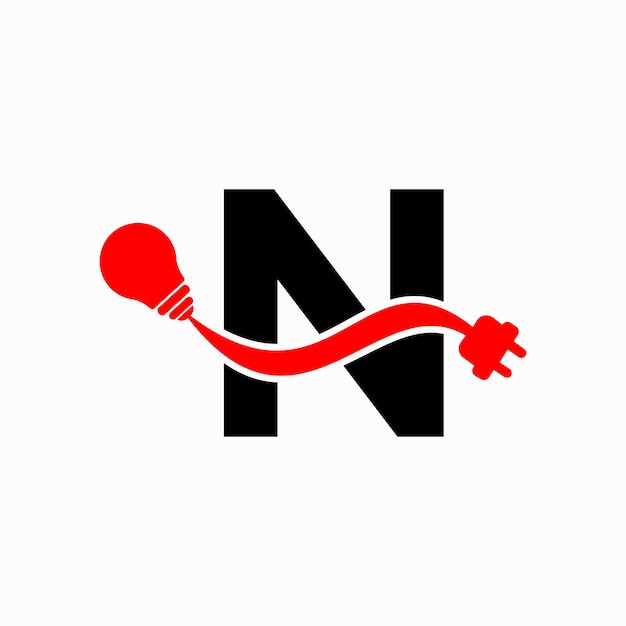 Letter N Electricity or Electrical Logo Concept with Electric Plug and Bulb Icon