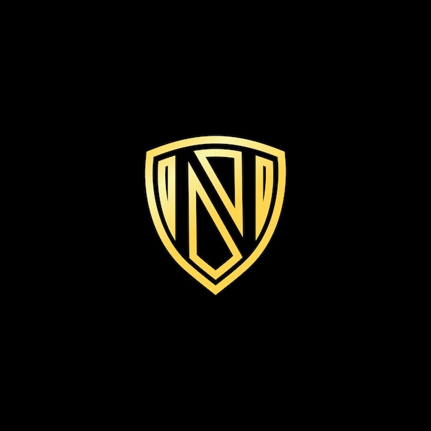 Letter N emblem logo Gold shield logo vector design Letter shield logo design concept template