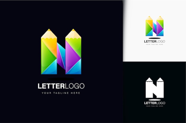 Letter n en potloodlogo-ontwerp met verloop