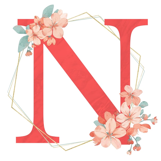 Letter N flower concept watercolor floral