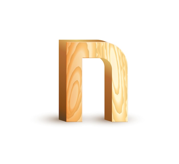 Letter N Geïsoleerde geometrische houtstructuur lettertype 3d houten materiaal type alfabet symbolen Vector illustraties