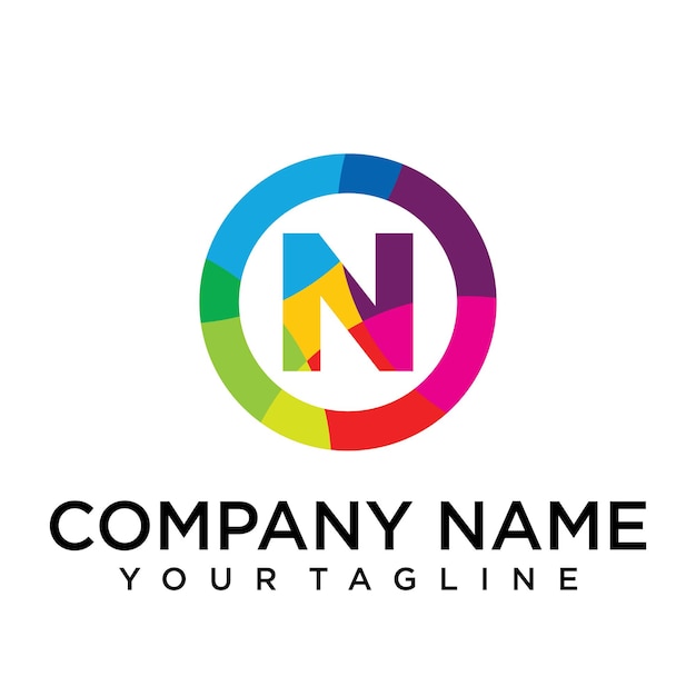 Letter n logo design template. colorful lined creative sign