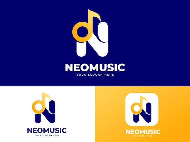 Letter N logo design with gold music element