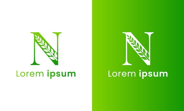 Letter n-logo met een creatief monogrambladconcept voor het groene ecobedrijf