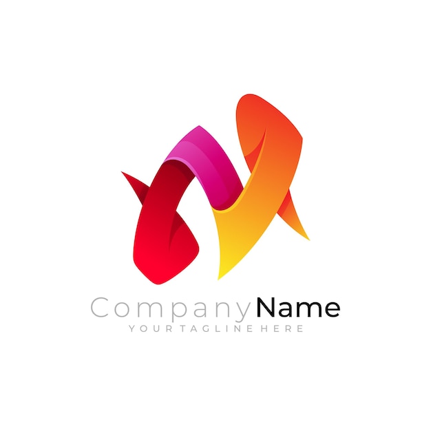 Letter N-logo met modern design vector 3d kleurrijk