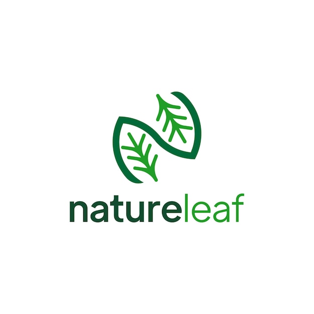 Letter N Logo, Nature logo with two leaves facing line art concept.