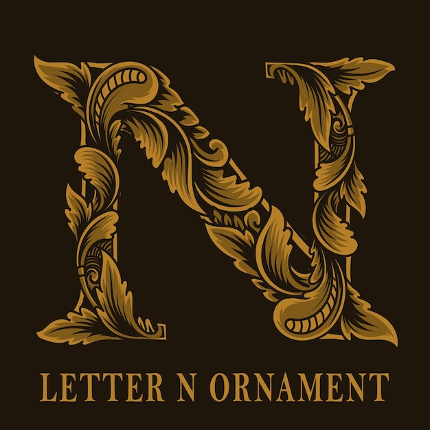 Letter N logo vintage ornament style
