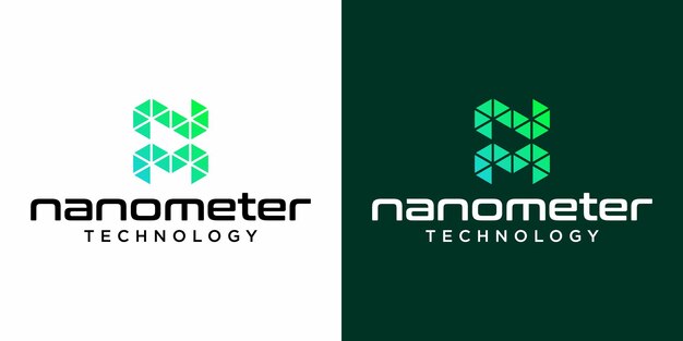letter n m monogram technology logo design in green
