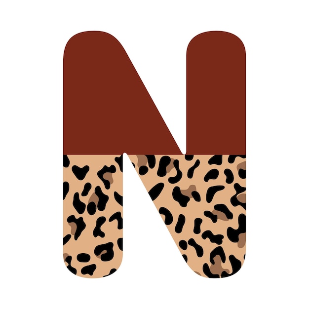 Letter N met half luipaardprint Kleurrijk dierenprintmonogram