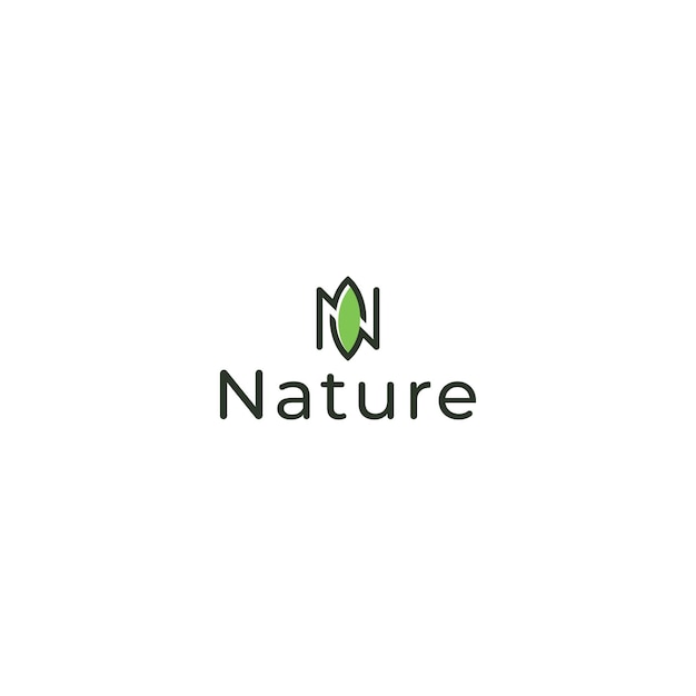 文字 N モダンな自然な緑豊かなライン アートの最小限のロゴ