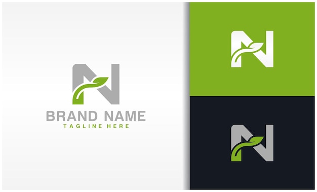 Vector letter n natural ecology logo with leaves