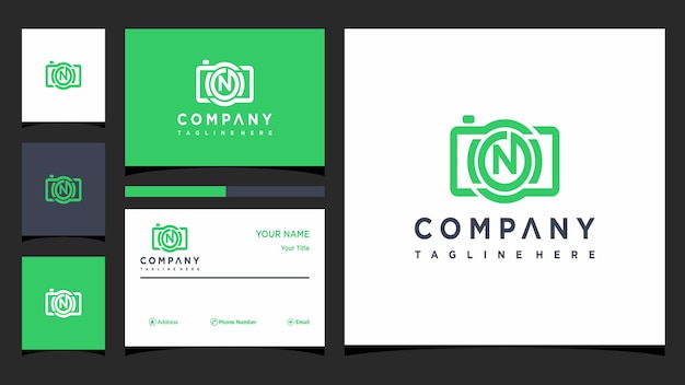 letter n photography logo design and business card Premium Vector