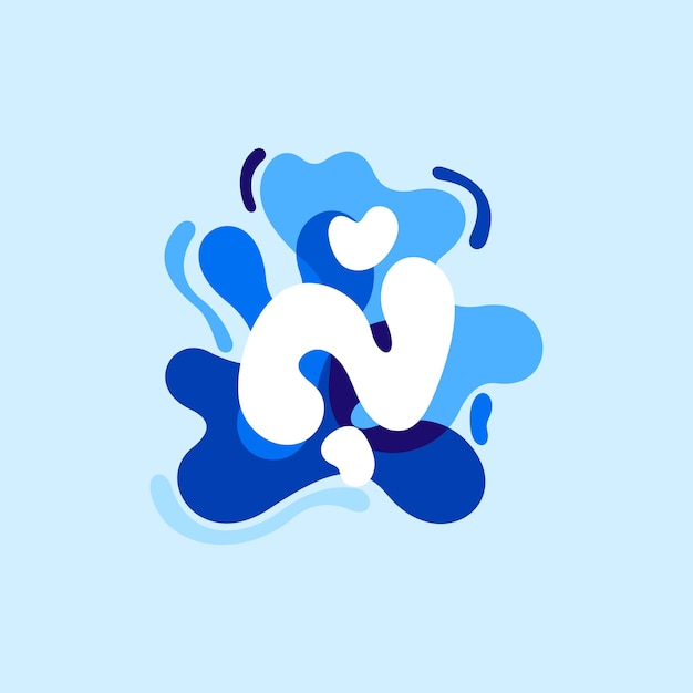 Letter N pure water logo Swirling overlapping shape with splashing drops