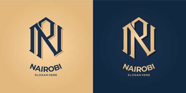 Letter n and r logo decorative style