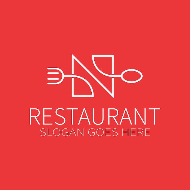 Vector letter n restaurant logo met vorklepel
