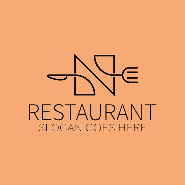 Letter N Restaurant-logo met vorkmes