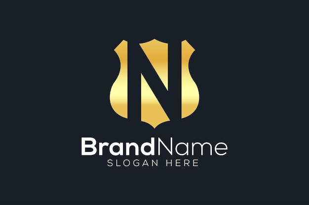 Letter N shield Luxurious Golden logo design template