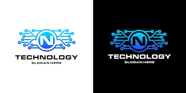 Vector letter n technology nfts logo design