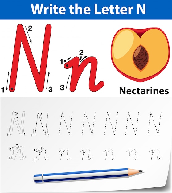 Letter N tracing alfabet werkbladen