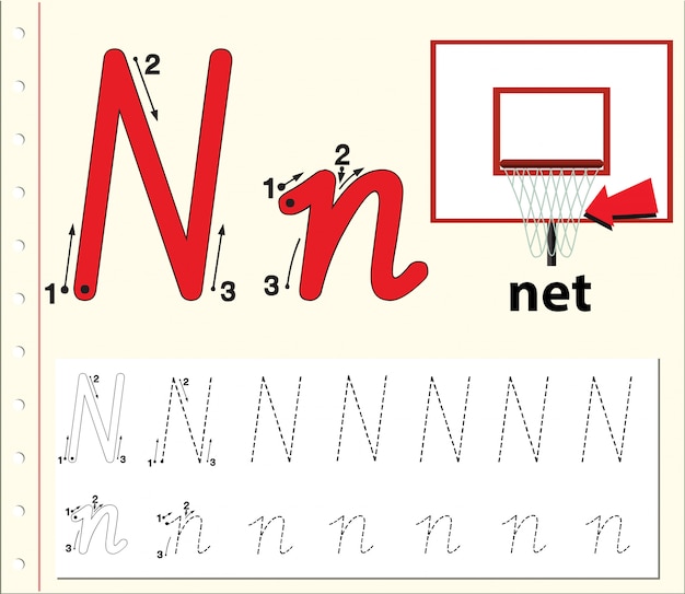 Fogli di lavoro dell'alfabeto di tracciamento della lettera n