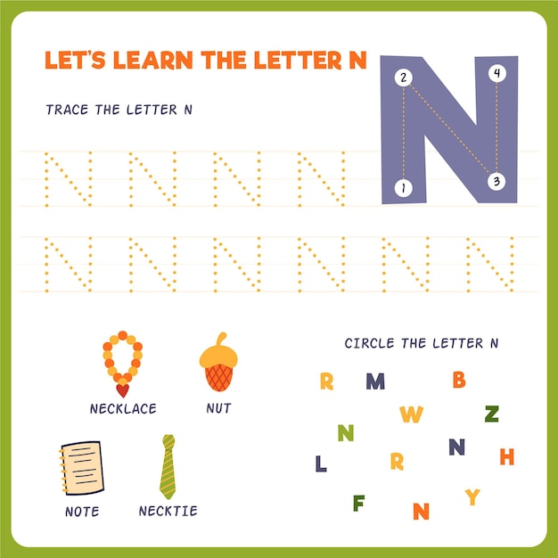 Vector letter n-werkblad voor kinderen