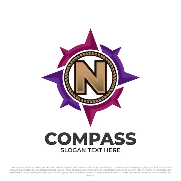 Vector letter n with compass logo illustration concept colorful modern style isolated on white background