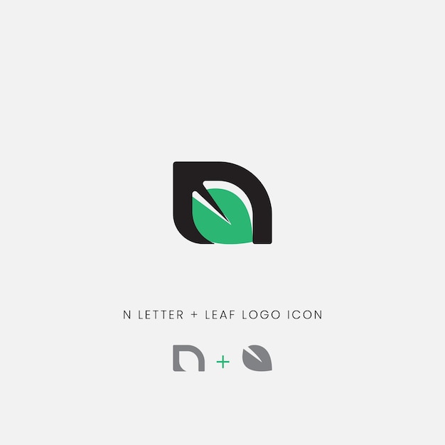 Буква N с иконкой экологического логотипа листа проста и чиста