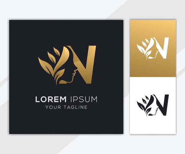 Letter N with luxury natural feminine beauty logo template