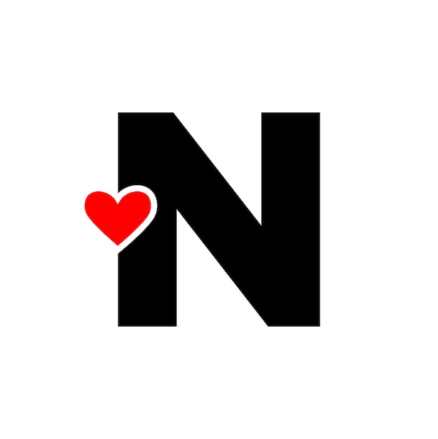 Letter N with red heart monogram N heart icon