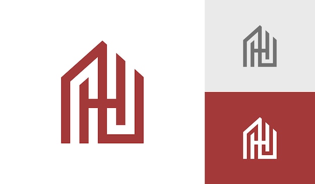 집 모양 로고 디자인 벡터가 있는 문자 NH 또는 HN 초기 모노그램