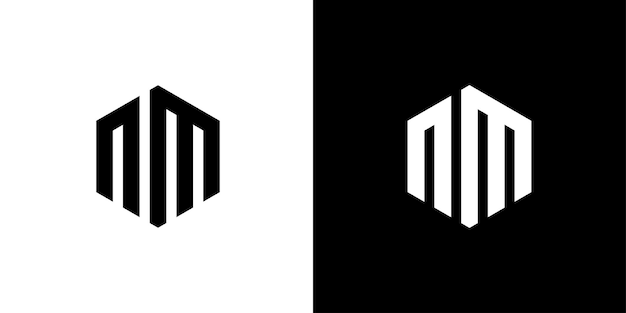 Letter NM veelhoek zeshoekig minimaal en professioneel logo-ontwerp op zwart-witte achtergrond