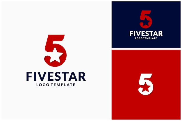 Vector letter number 5 with five pointed star as negative space logo design